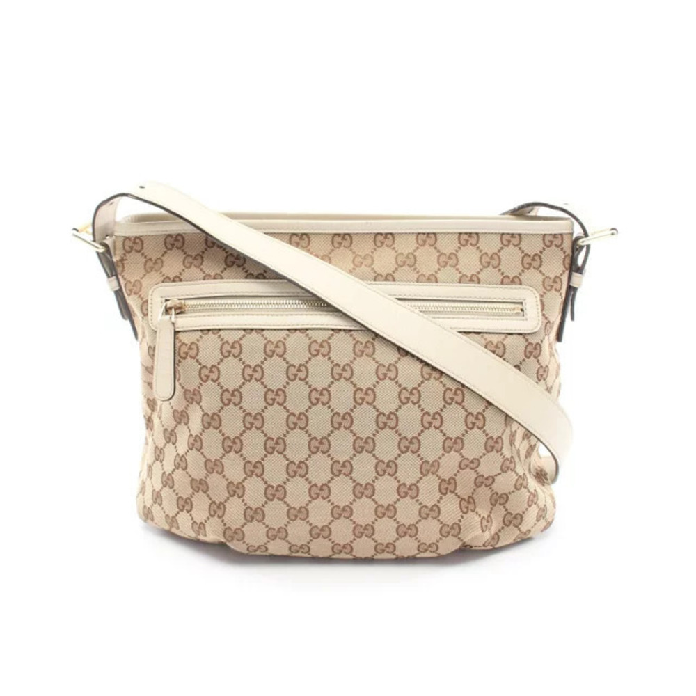 Gucci GG Canvas Shoulder Bag Leather Beige Cream White